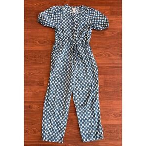 Cat & Jack Girls Floral Star Short Sleeve Jumpsuit Blue White Size L (10/12)